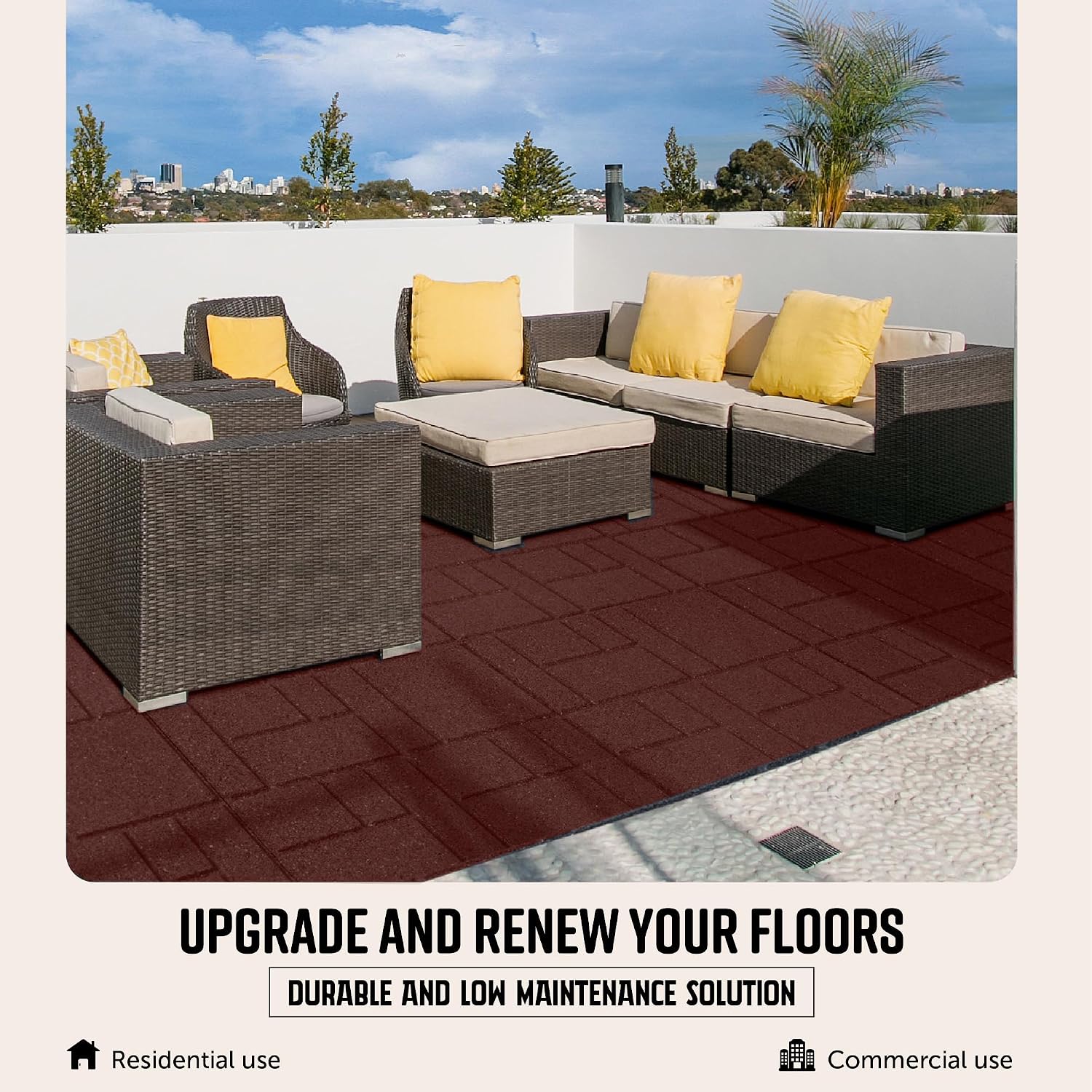 Red Squarescape Interlocking Rubber Tiles