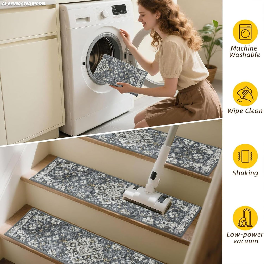 Dark Grey White Non Slip Stair Rugs