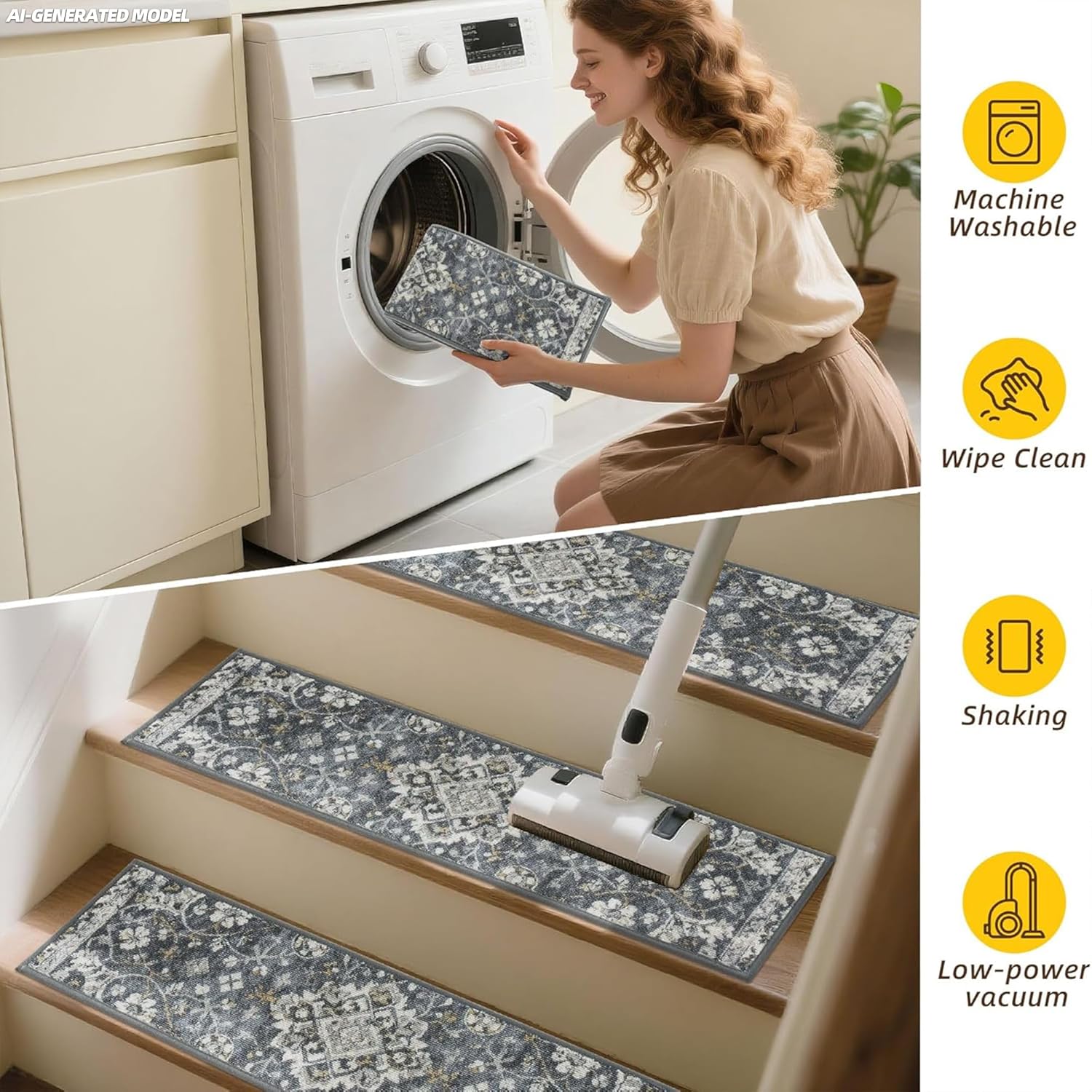 Dark Grey White Non Slip Stair Rugs