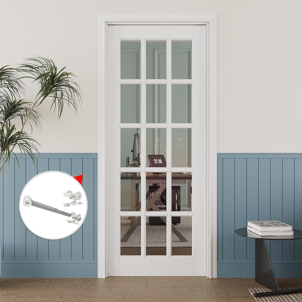 White 15-Lite Glass Pocket Door