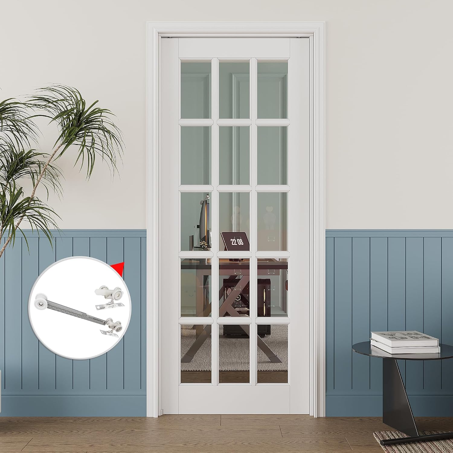 White 15-Lite Glass Pocket Door