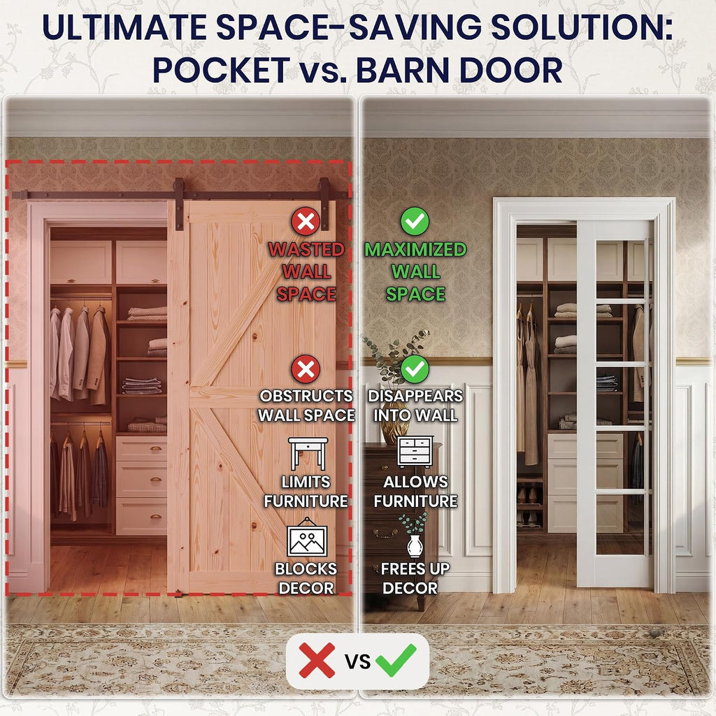 10-Lite Glass Soft Close Pocket Door