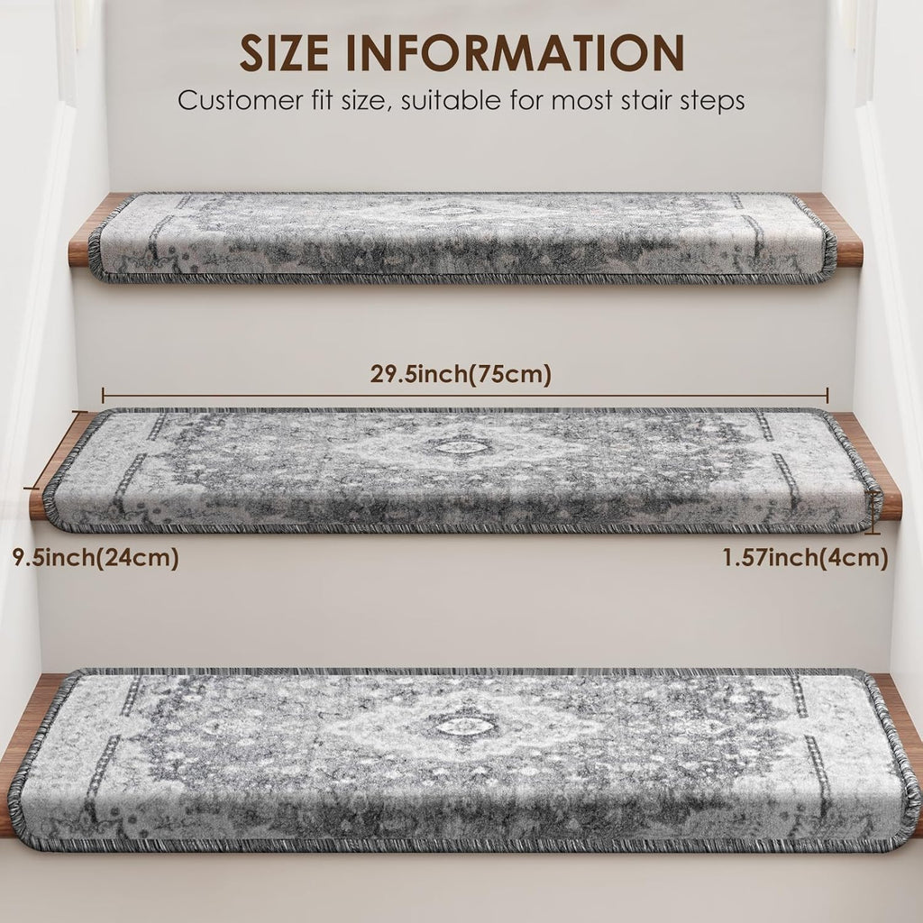 Non Slip Grey Washable Stair Carpet Treads