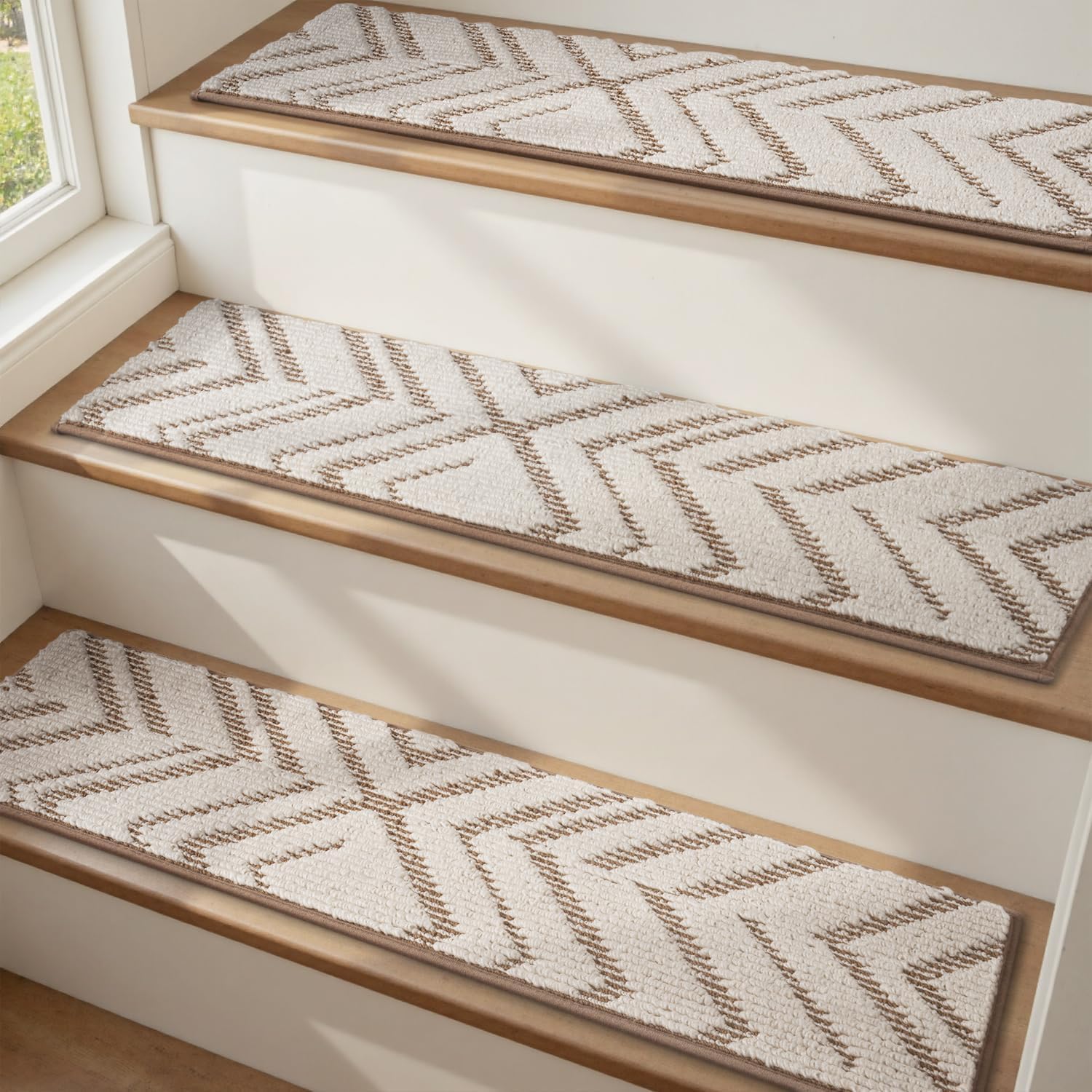 Brown Peel Stick Non Slip Stair Carpets