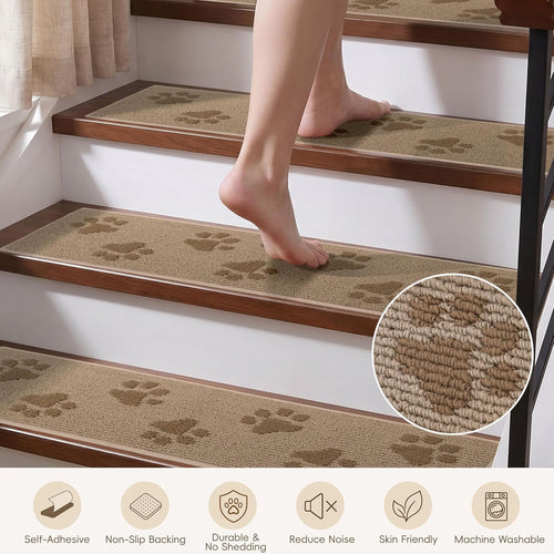 Beige Self-Adhesive Non Slip Stair Rugs