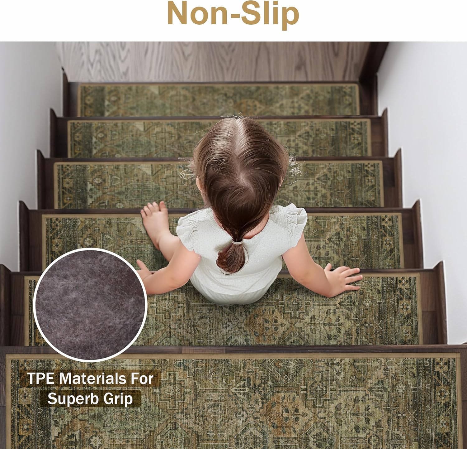 Olive Brown Safe Peel Stick Stair Rugs