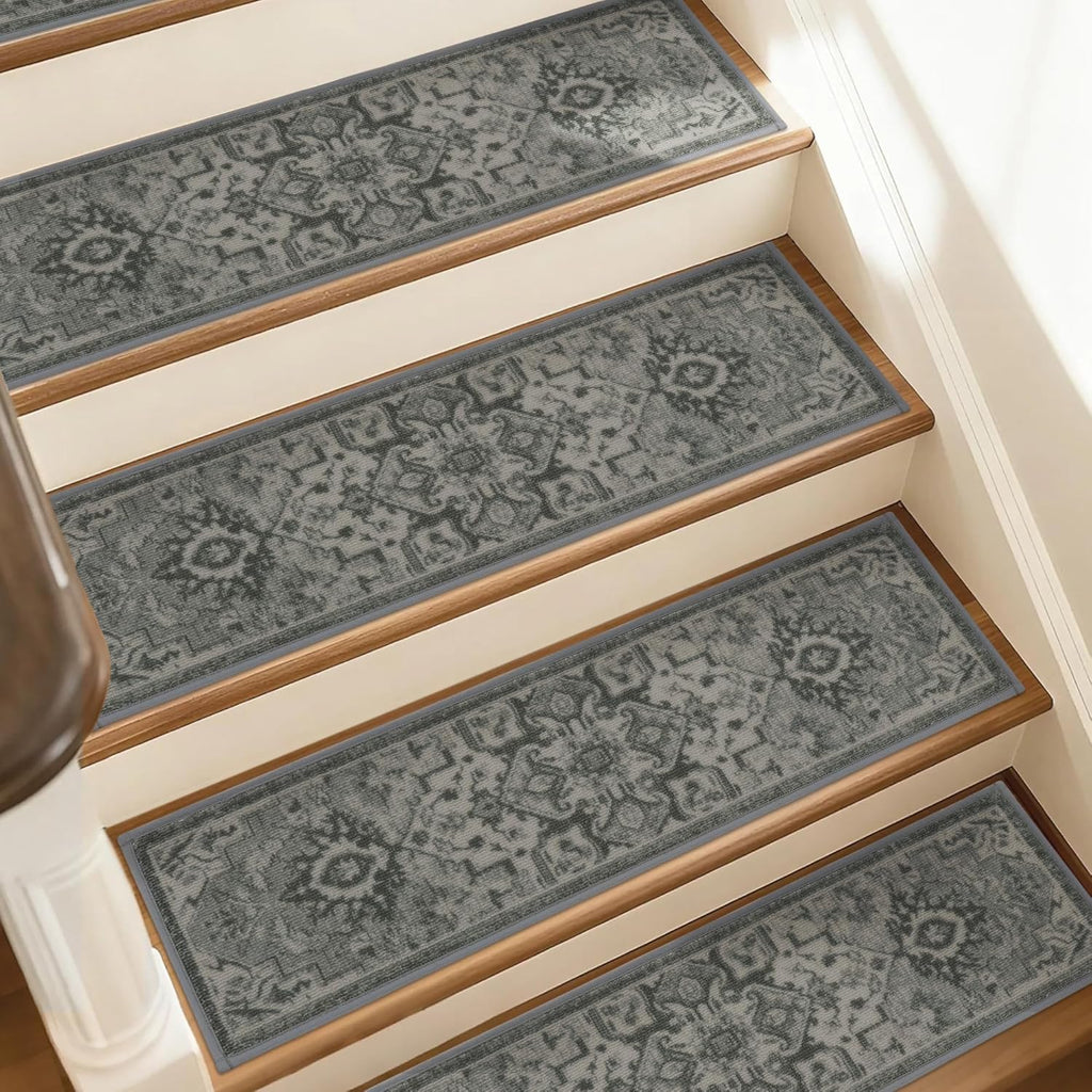 Dark Grey White Non Slip Stair Rugs