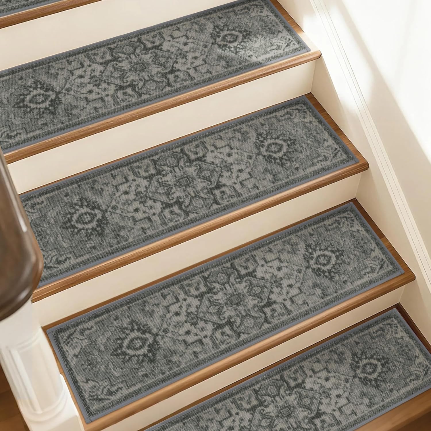 Dark Grey White Non Slip Stair Rugs