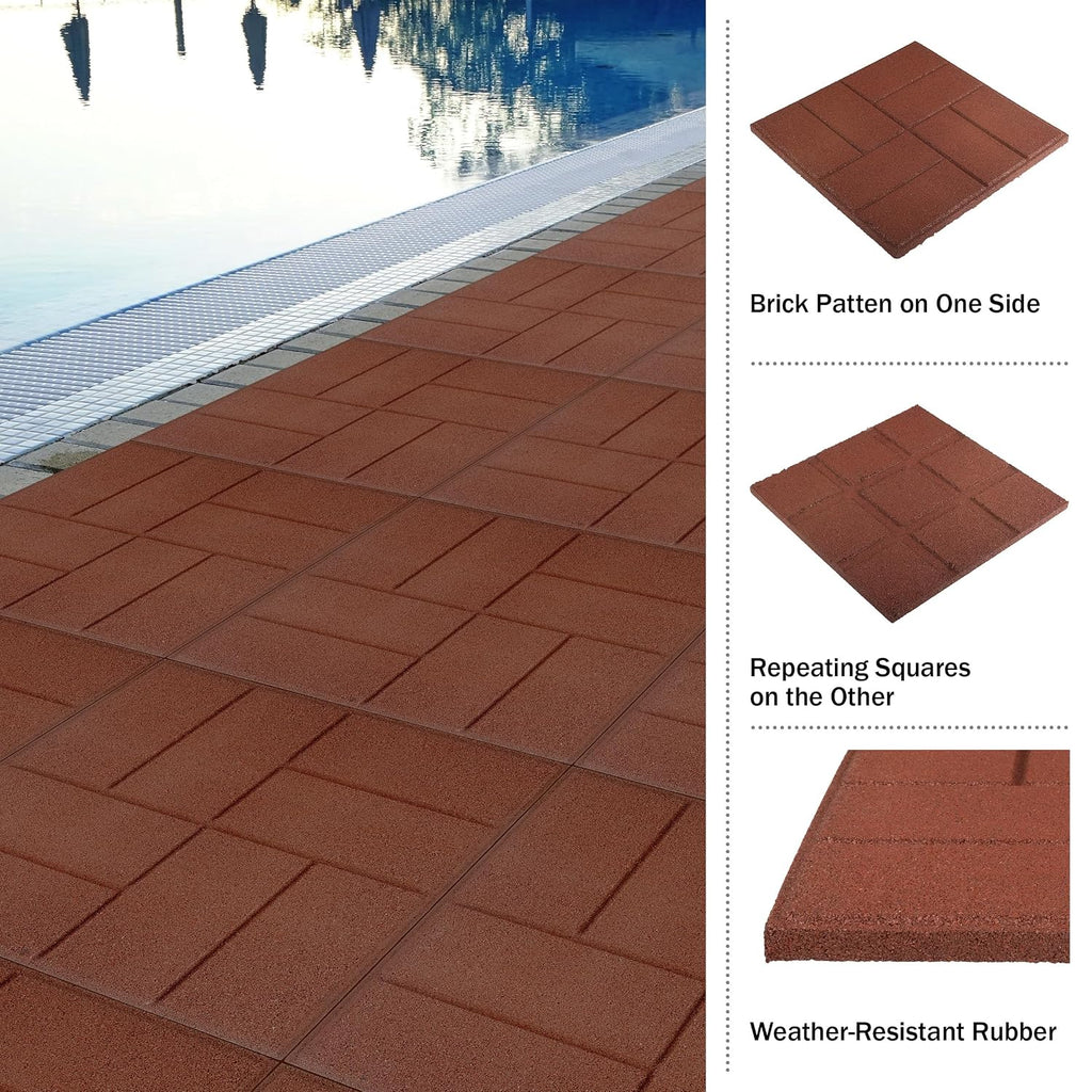 Red Dual-Sided Outdoor Deck Rubber Tiles