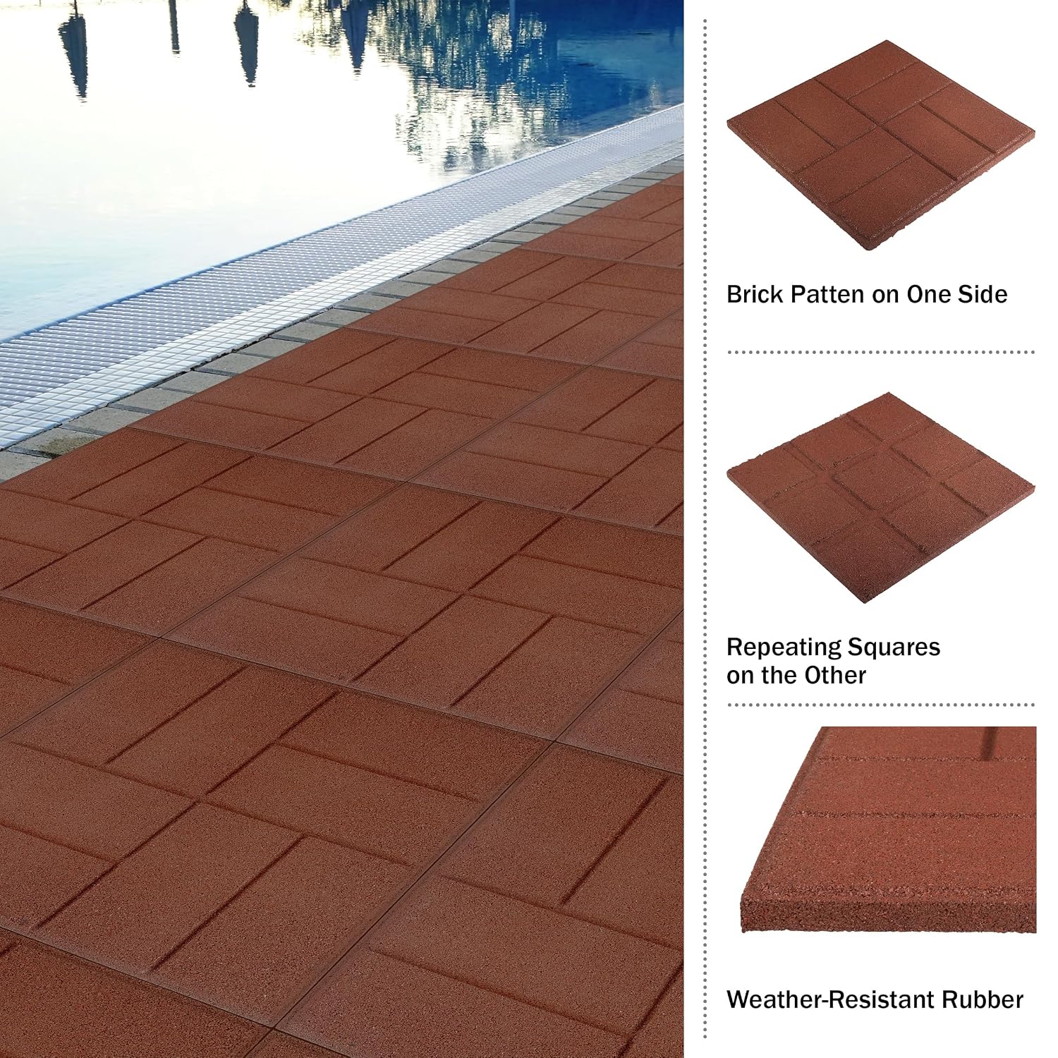 Red Dual-Sided Outdoor Deck Rubber Tiles
