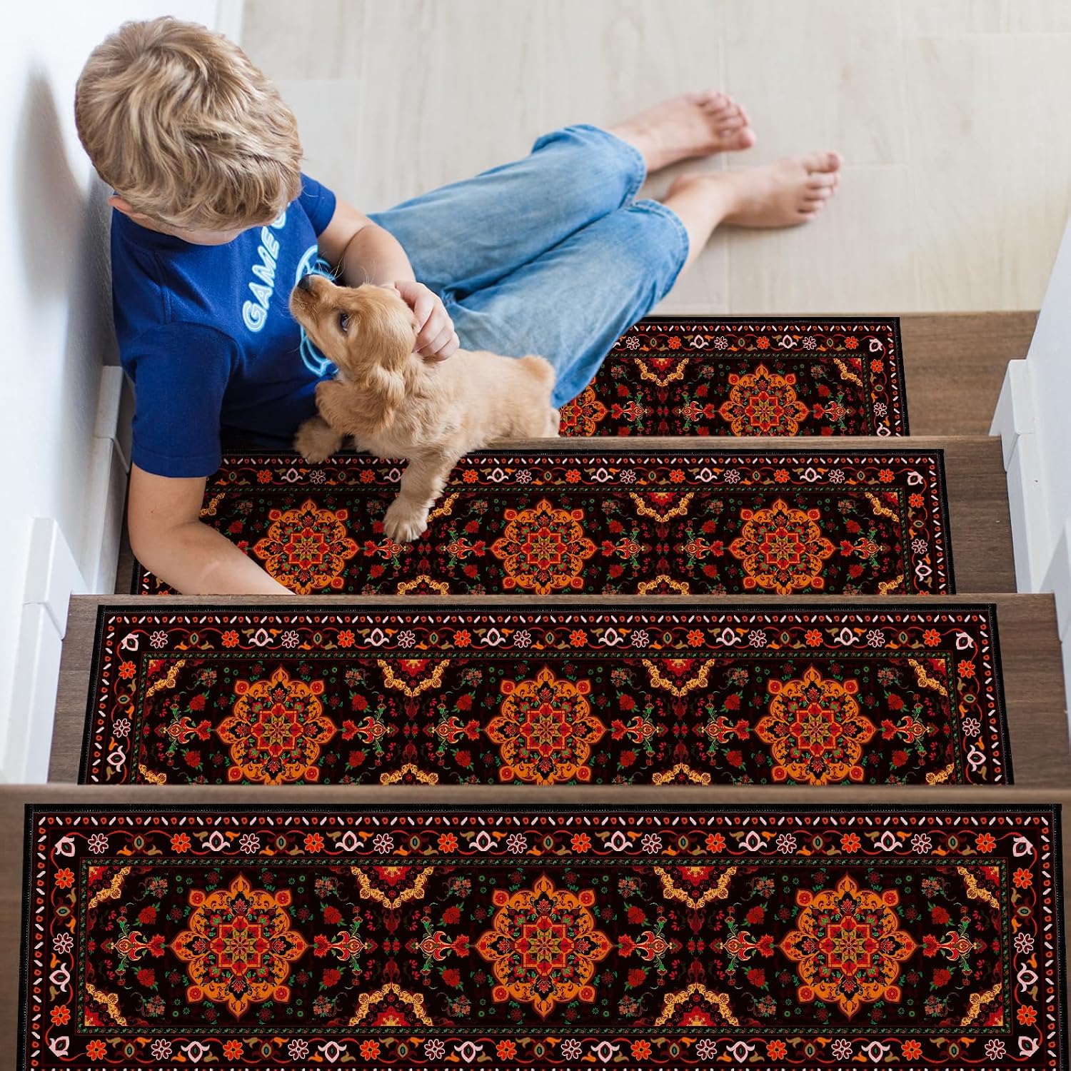 Vintage Print Non Slip Stair Rugs