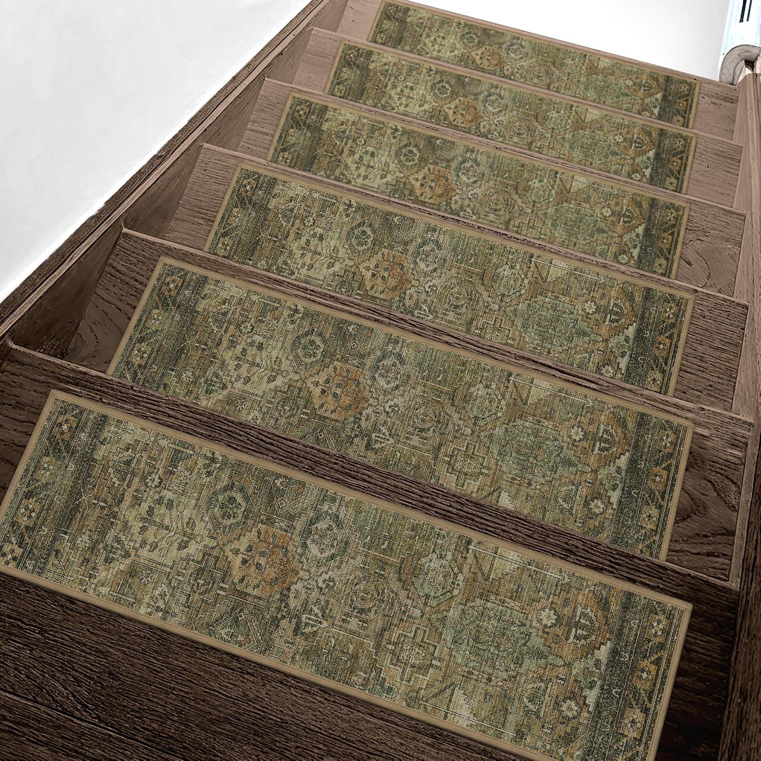 Olive Brown Safe Peel Stick Stair Rugs