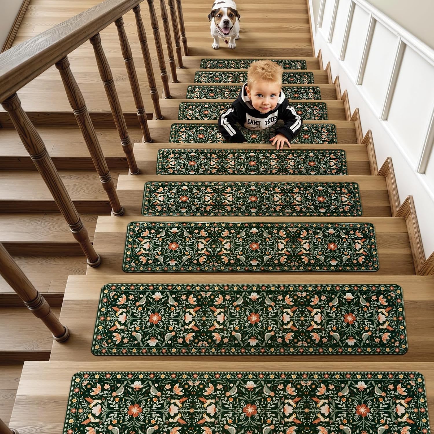 Black Floral Non Slip Stair Mats