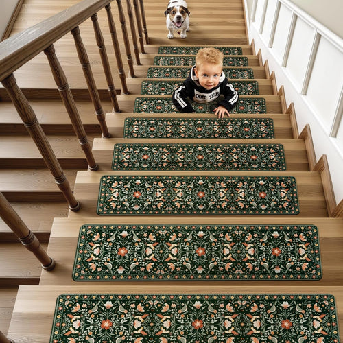 Black Floral Non Slip Stair Mats