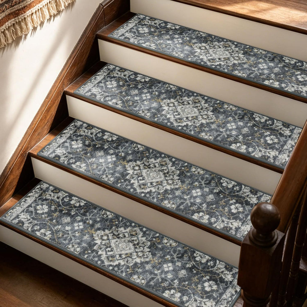 Dark Grey White Non Slip Stair Rugs