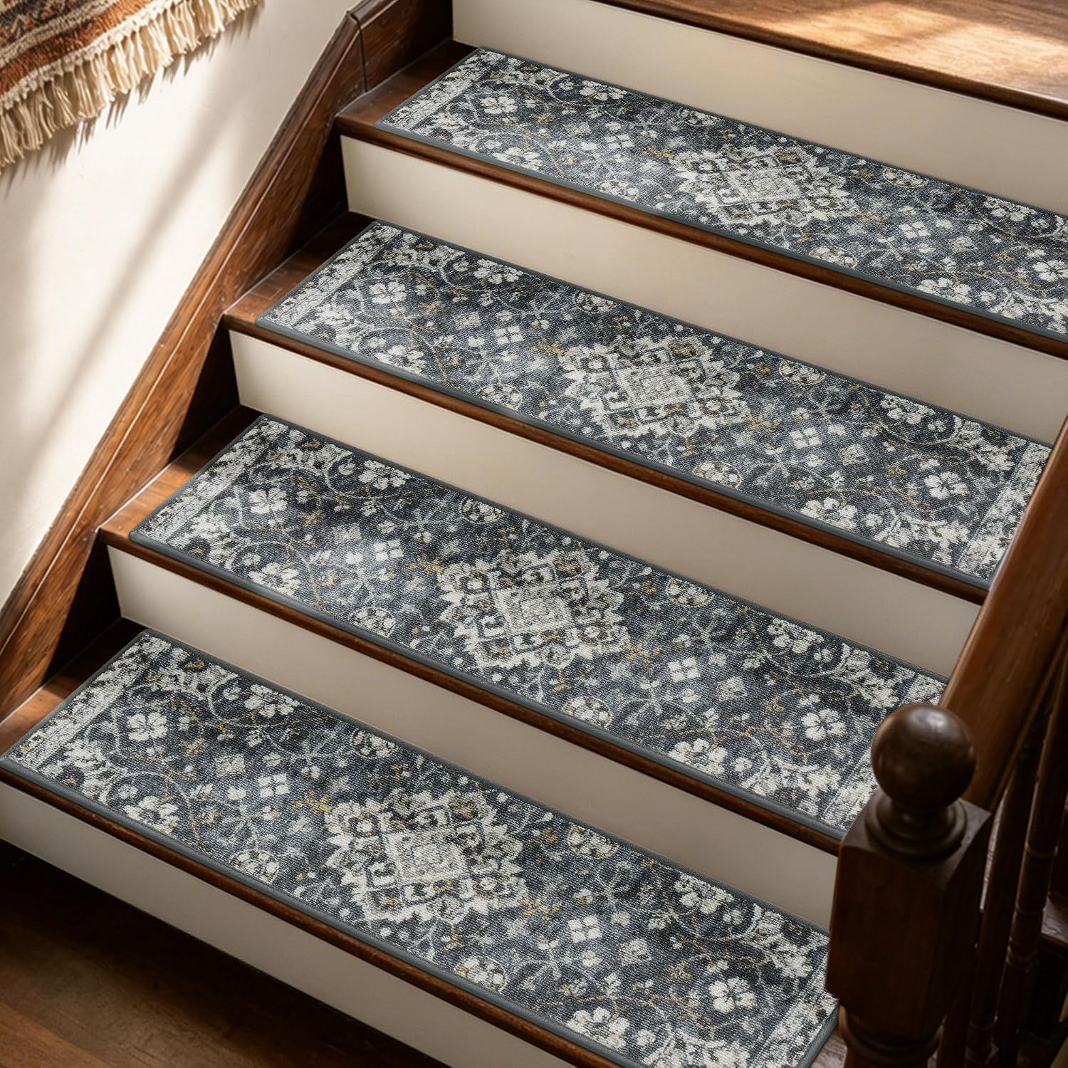 Dark Grey White Non Slip Stair Rugs