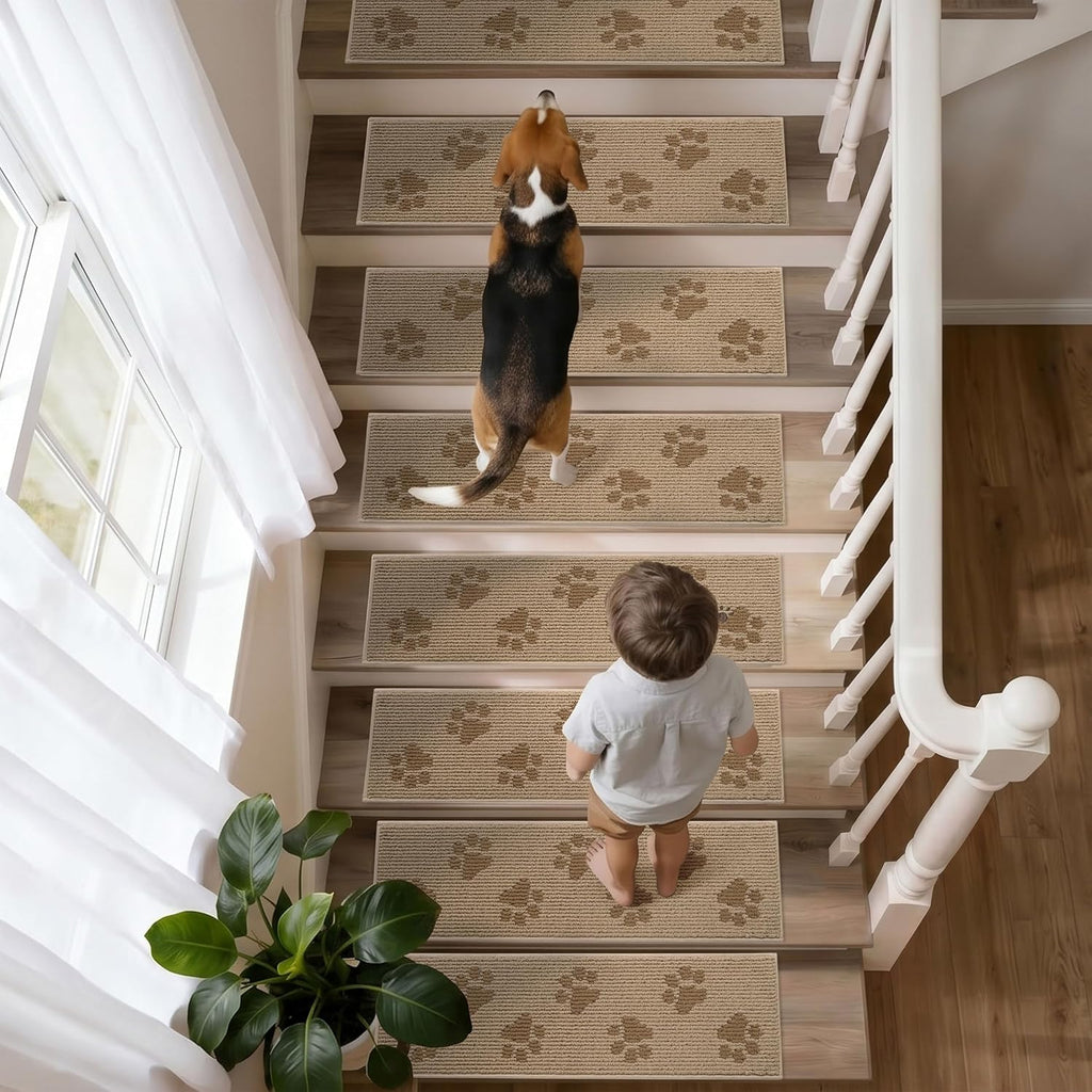 Beige Self-Adhesive Non Slip Stair Rugs