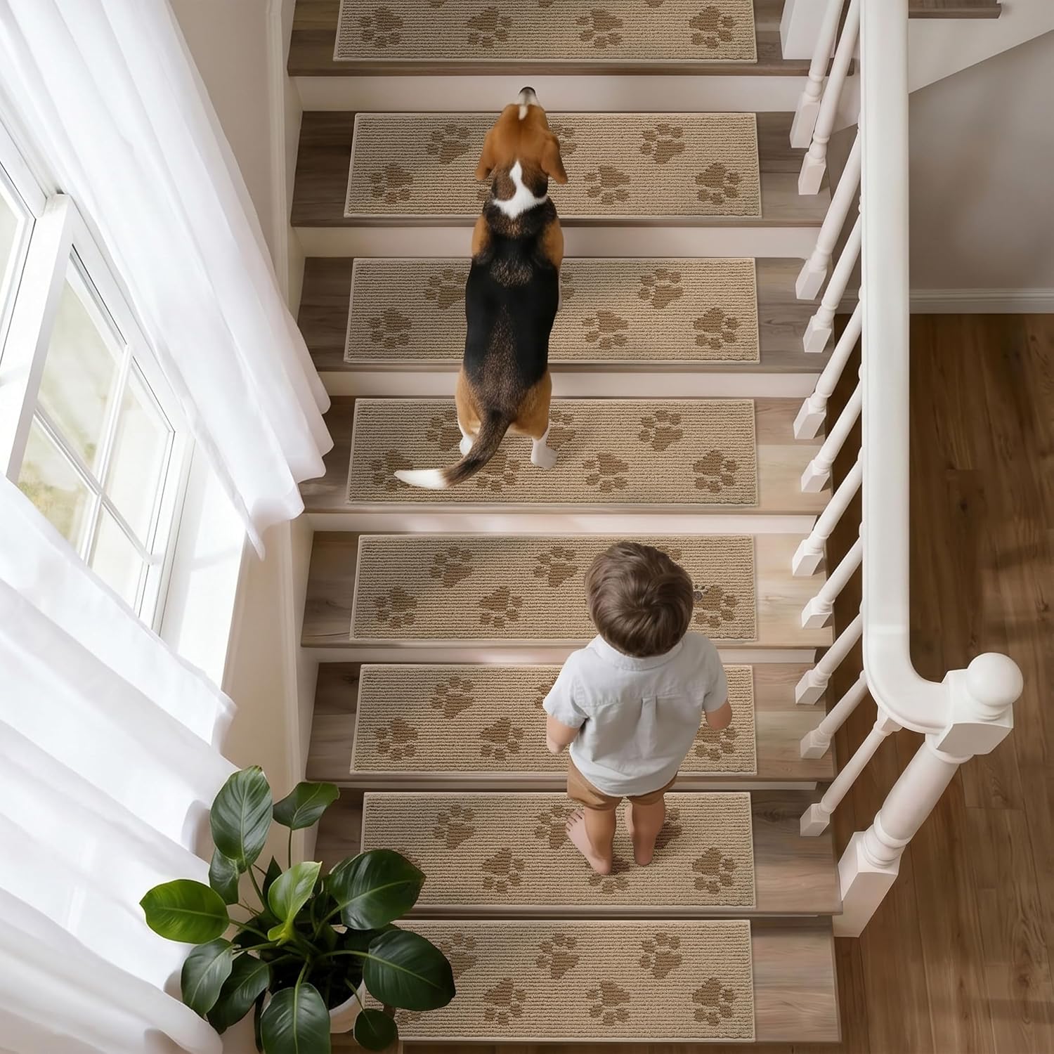 Beige Self-Adhesive Non Slip Stair Rugs