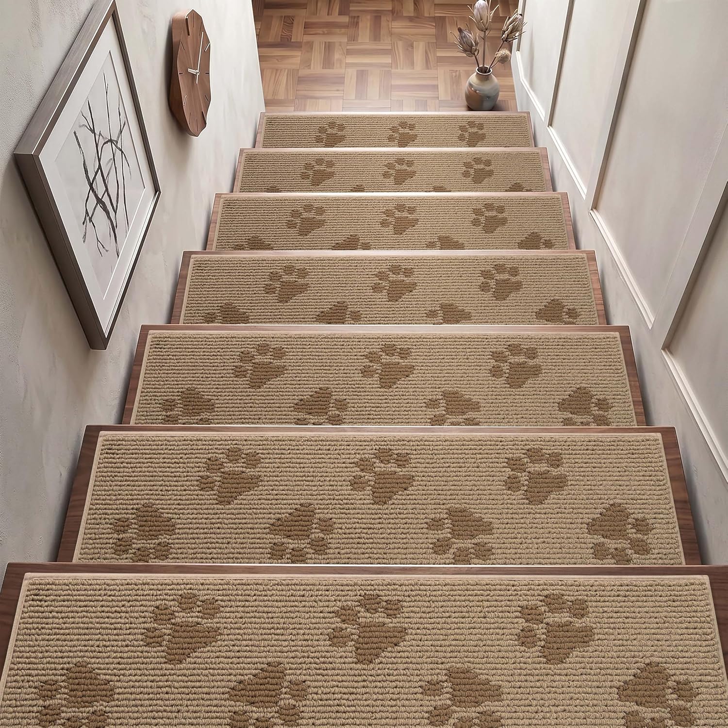 Beige Self-Adhesive Non Slip Stair Rugs