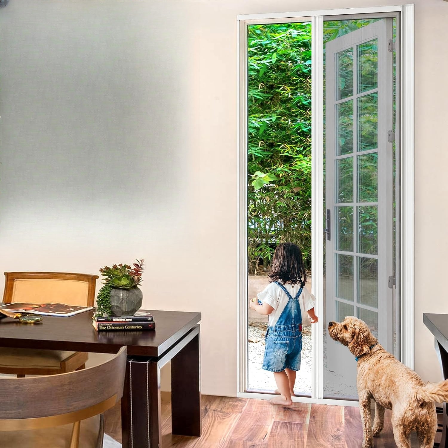 White Retractable Fiberglass Screen Door
